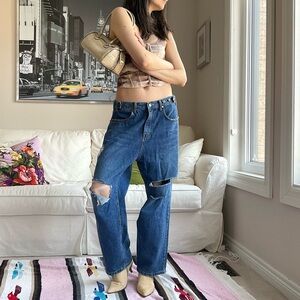 Oak+Fort adjustable waist distressed denim jeans